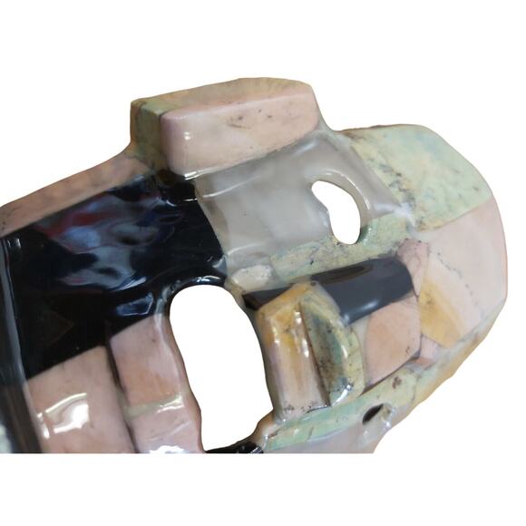 Mayan Aztec Onyx Death Mask Sculpture Folk Art Abalone Mother of Pearl Decor - Picture 8 of 8